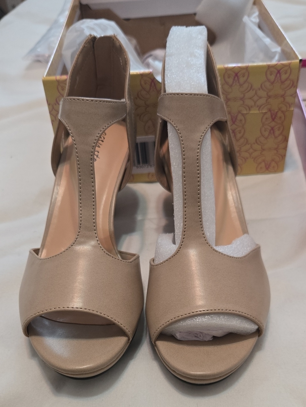 Ash Nude T-Strap Open-Toe Block Heels